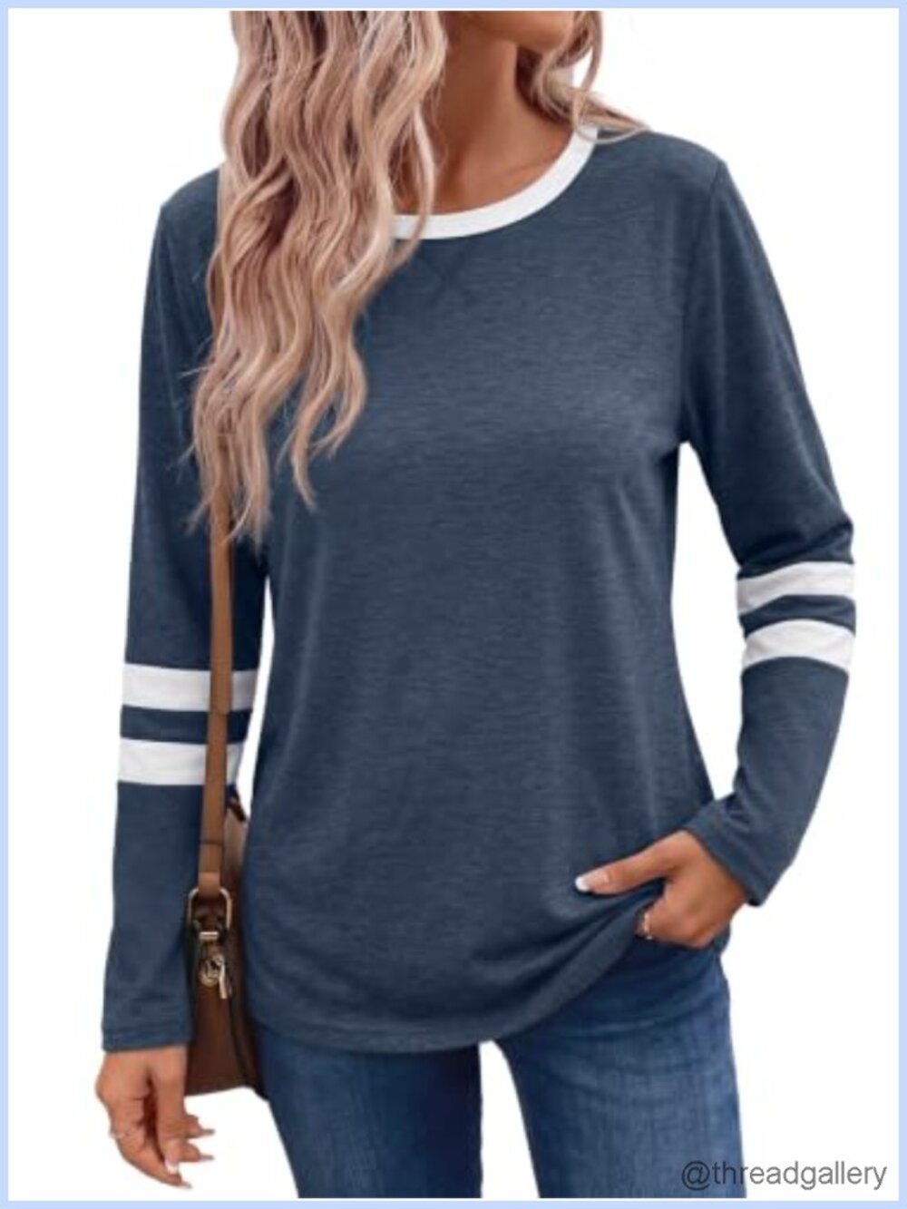 Oversized Color Block Long Sleeve Crewneck Casual Top